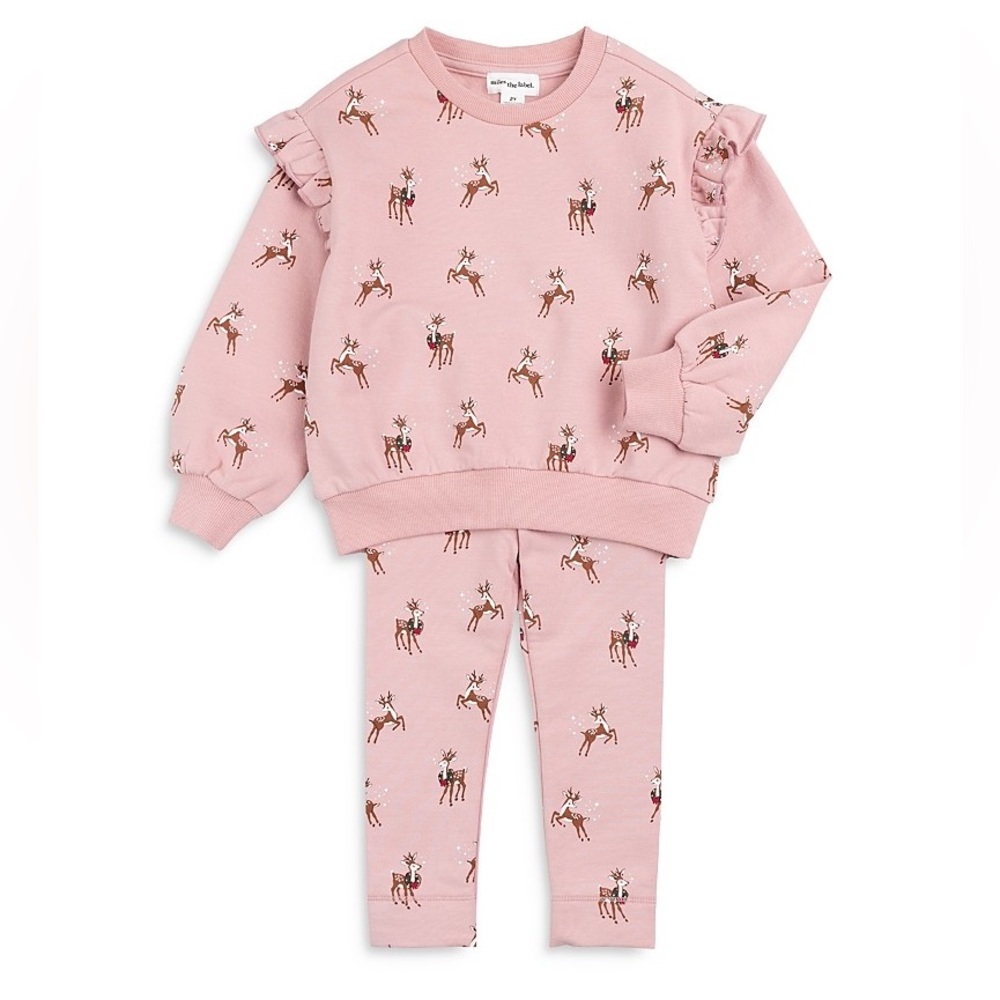 New - Miles the Label Girls' Reindeer Games Print Sweatshirt Set
